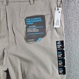 NEW Savane Mens Ultimate Performance Chino Pants 34x32 Alabaster Tan NWT